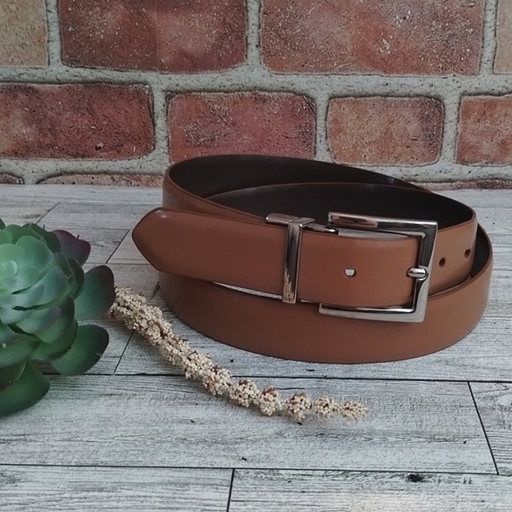 Men's Calvin Klein Reversible Tan/Brown Belt with Silver Buckle Size XL